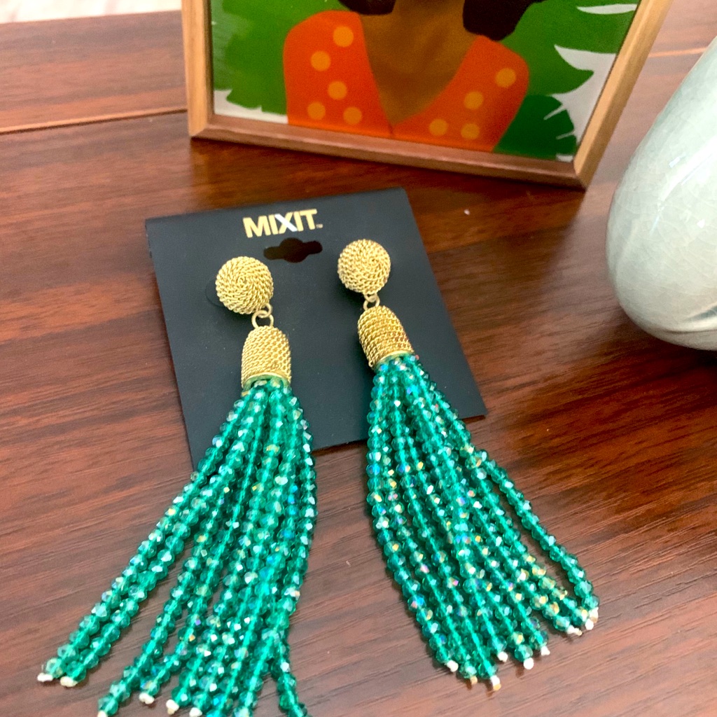 212 Mixit Brand Teal Beaded Tassel Earrings 7$